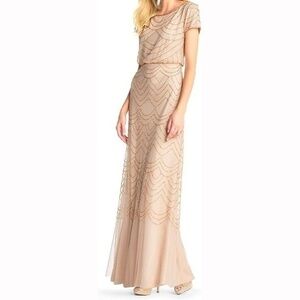 Adrianna Papell. Short Sleeve Blouson Beaded‎ Gown.